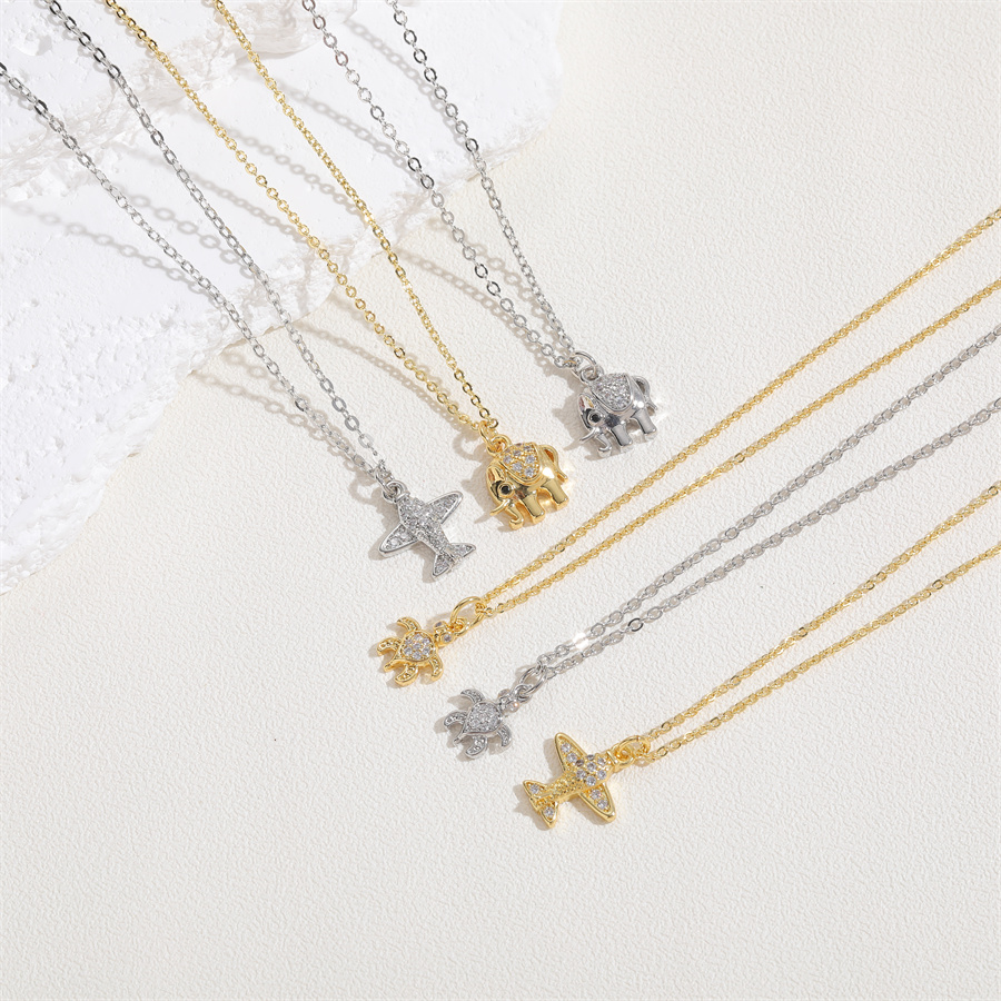 Elegant Simple Style Streetwear Tortoise Elephant Airplane Copper 14k Gold Plated White Gold Plated Zircon Pendant Necklace In Bulk display picture 8