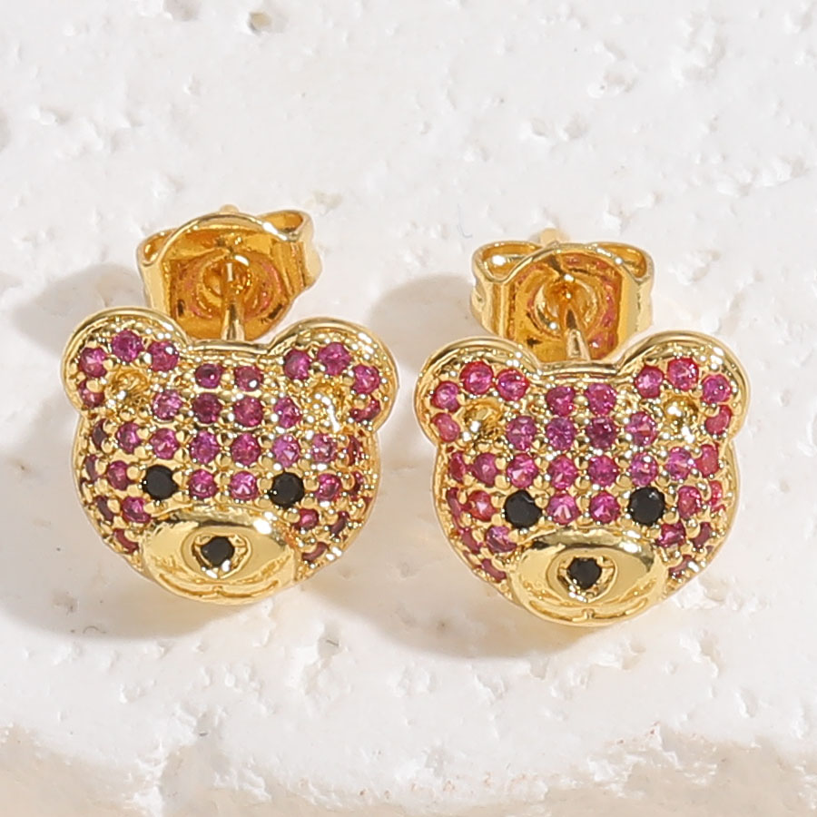 1 Pair Cute Simple Style Bear Plating Inlay Copper Zircon 14k Gold Plated Ear Studs display picture 6