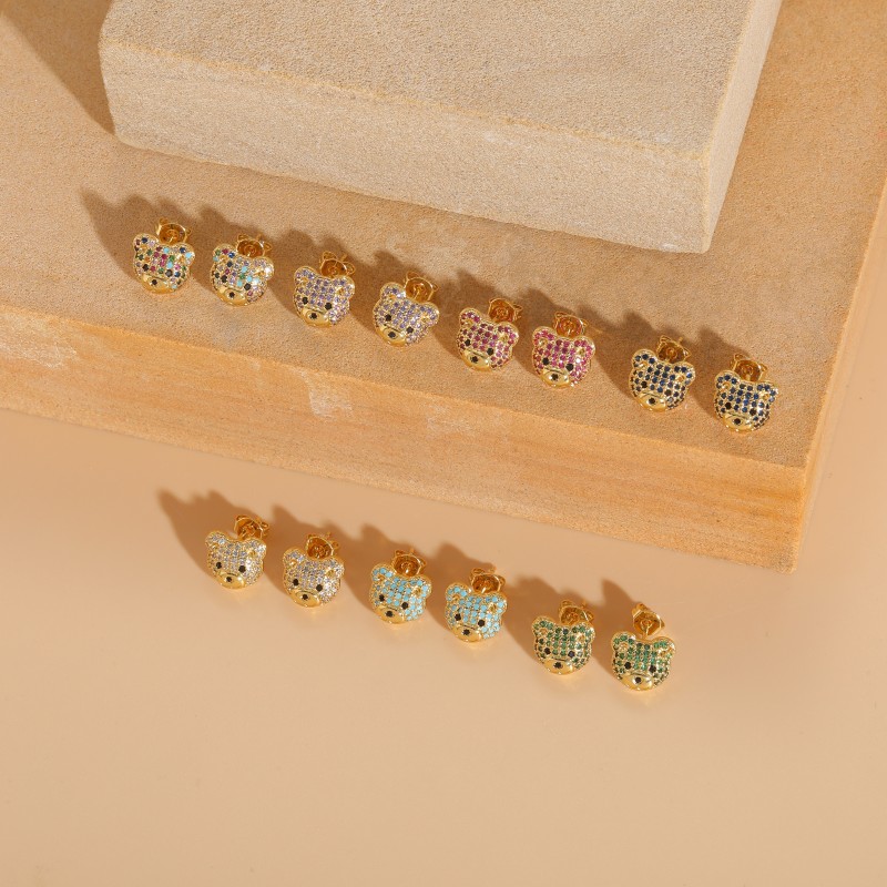 1 Pair Cute Simple Style Bear Plating Inlay Copper Zircon 14k Gold Plated Ear Studs display picture 7