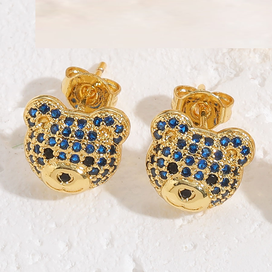 1 Pair Cute Simple Style Bear Plating Inlay Copper Zircon 14k Gold Plated Ear Studs display picture 5