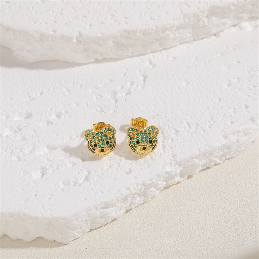 1 Pair Cute Simple Style Bear Plating Inlay Copper Zircon 14k Gold Plated Ear Studs display picture 10