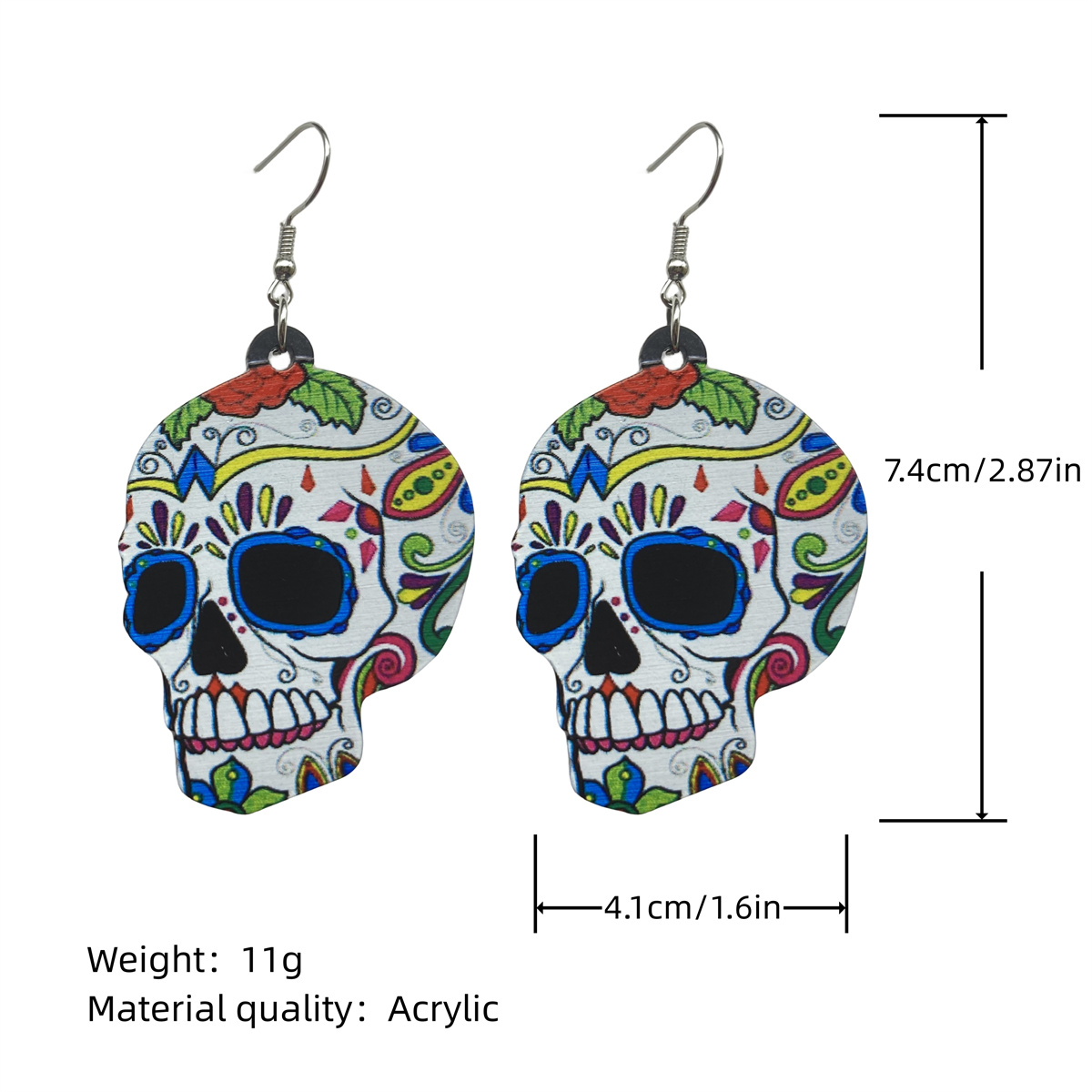 1 Pair Hip-hop Funny Classic Style Skeleton Skull Printing Three-dimensional Arylic Drop Earrings display picture 1