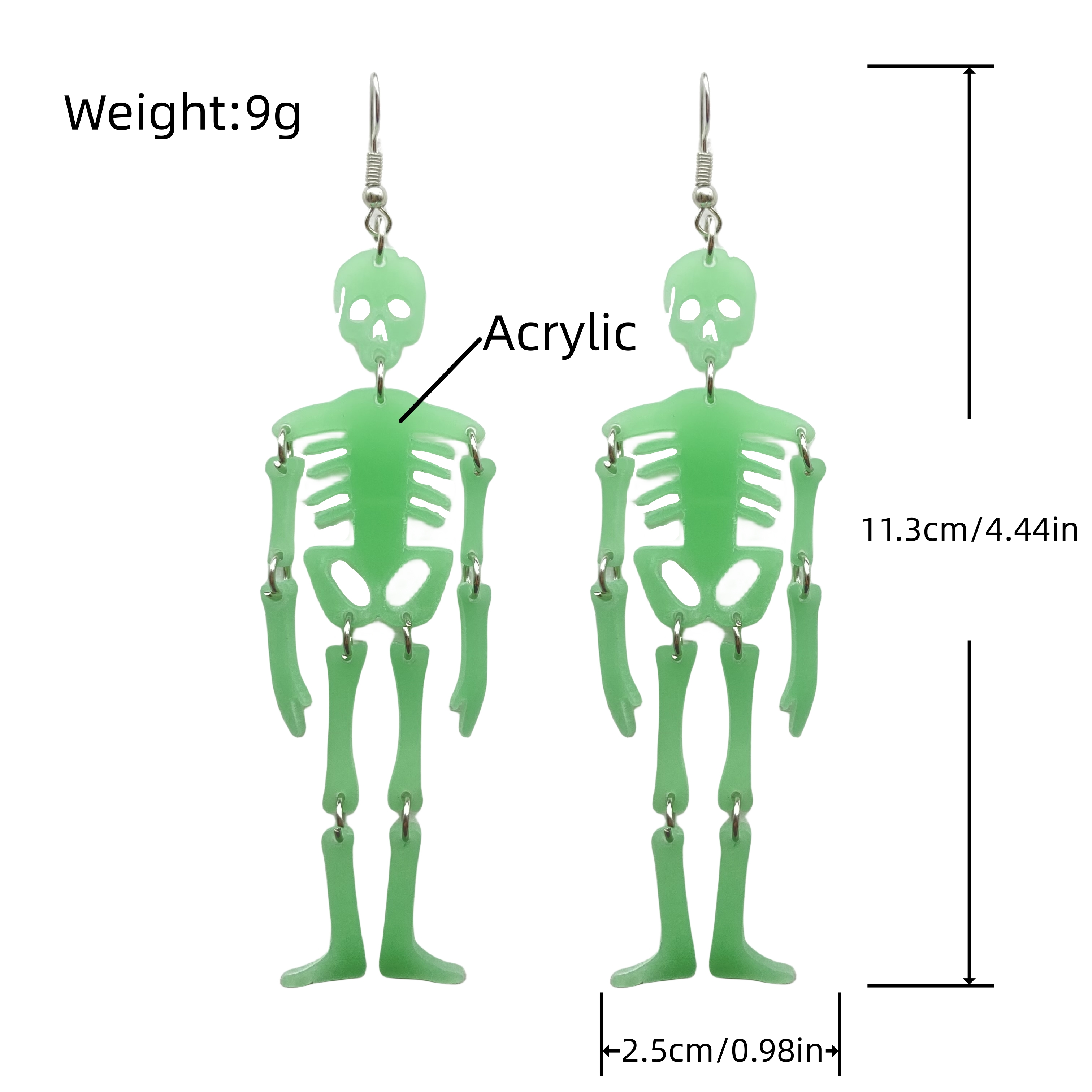 1 Pair Hip-hop Funny Classic Style Skeleton Skull Printing Three-dimensional Arylic Drop Earrings display picture 2