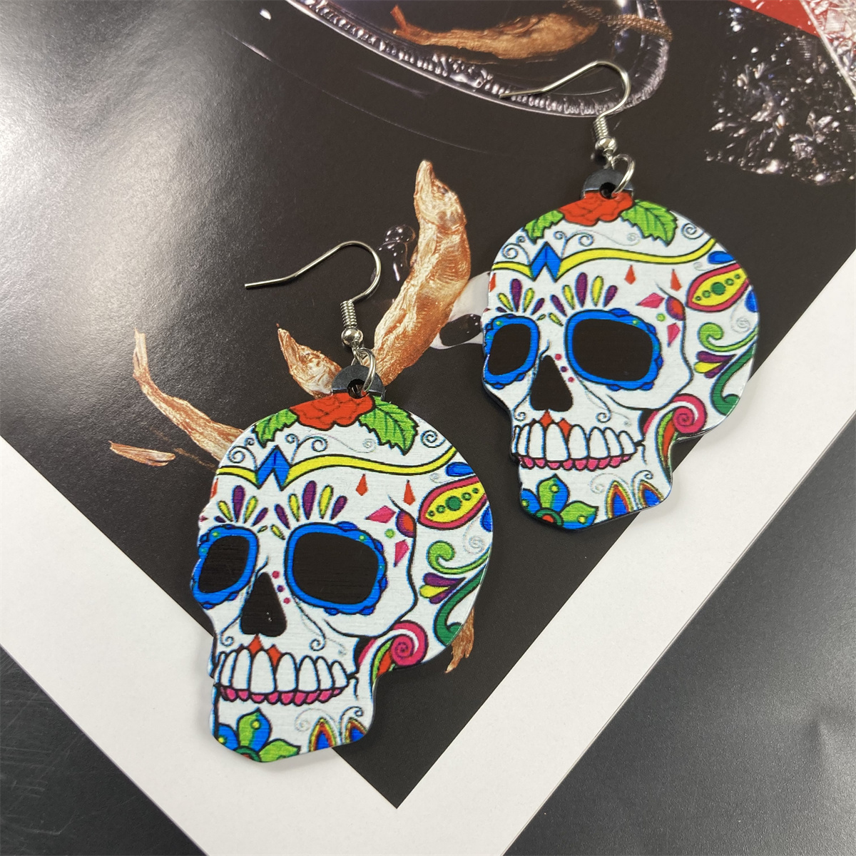 1 Pair Hip-hop Funny Classic Style Skeleton Skull Printing Three-dimensional Arylic Drop Earrings display picture 15