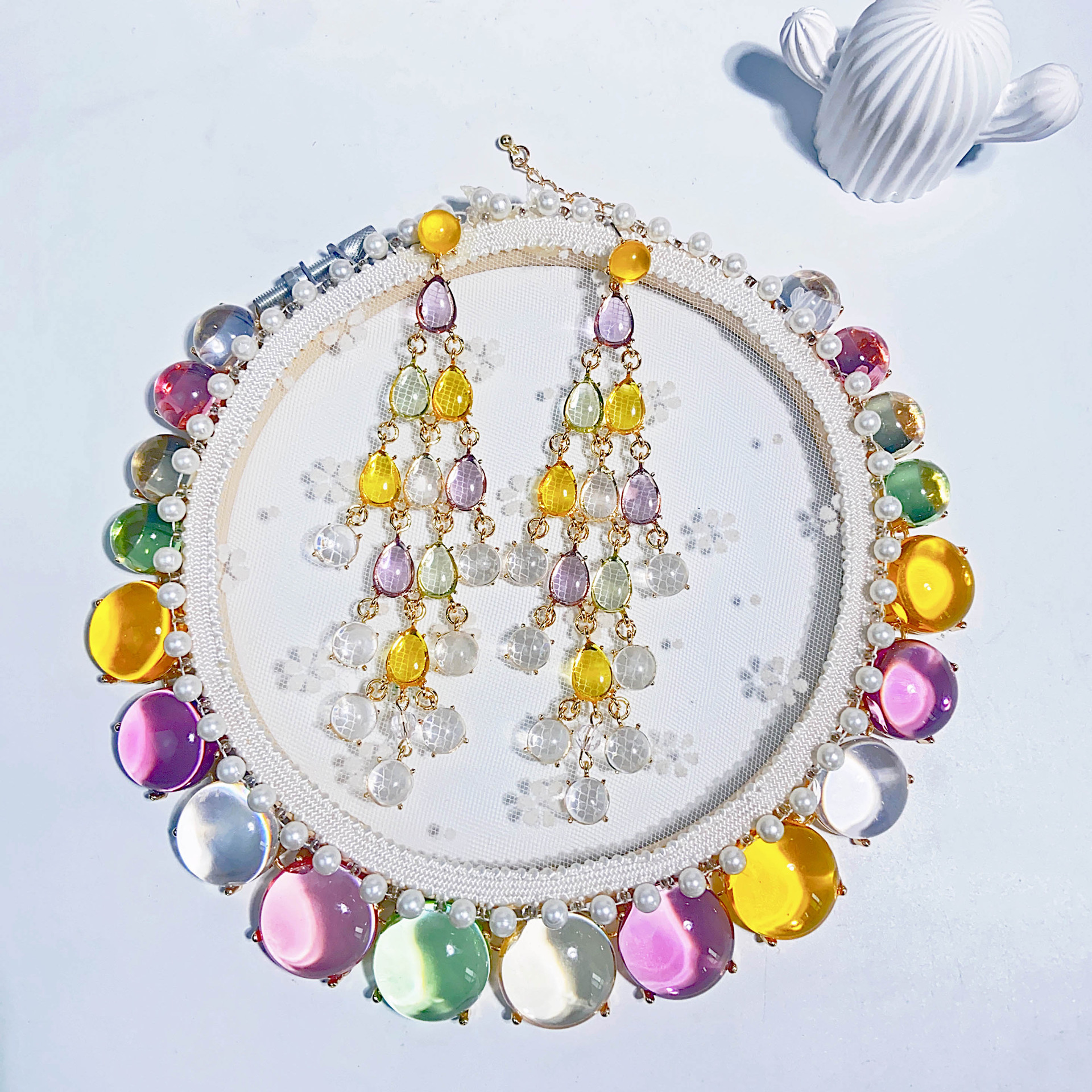 Elegant Glam Classic Style Water Droplets Resin Alloy Wholesale Earrings Necklace display picture 6