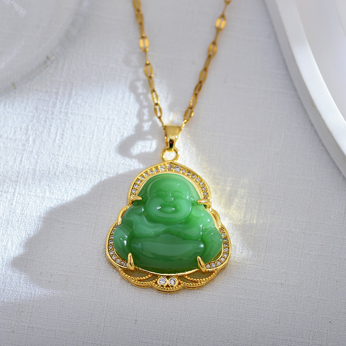 Simple Style Buddha Titanium Steel Copper Plating Inlay Opal Pendant Necklace display picture 2