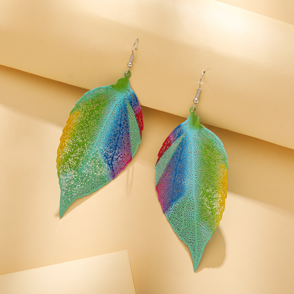 1 Pair Pastoral Leaf Plating Metal Drop Earrings display picture 4