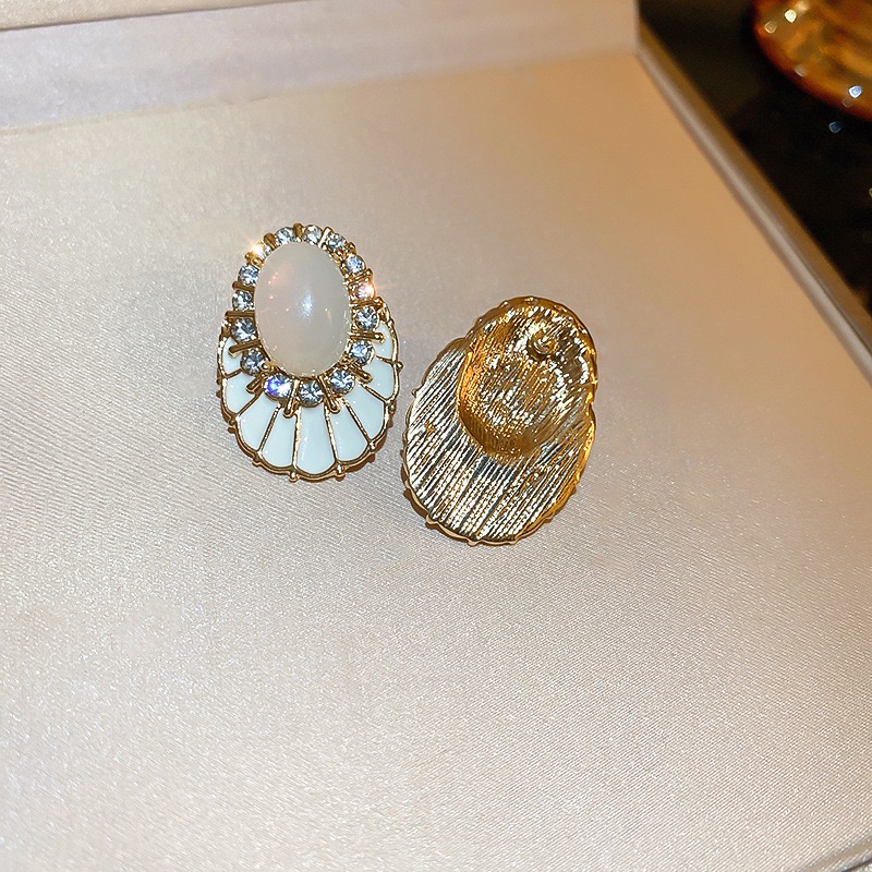 1 Paire Dame Ovale Émail Incruster Alliage Diamant Artificiel Boucles D'oreilles display picture 10