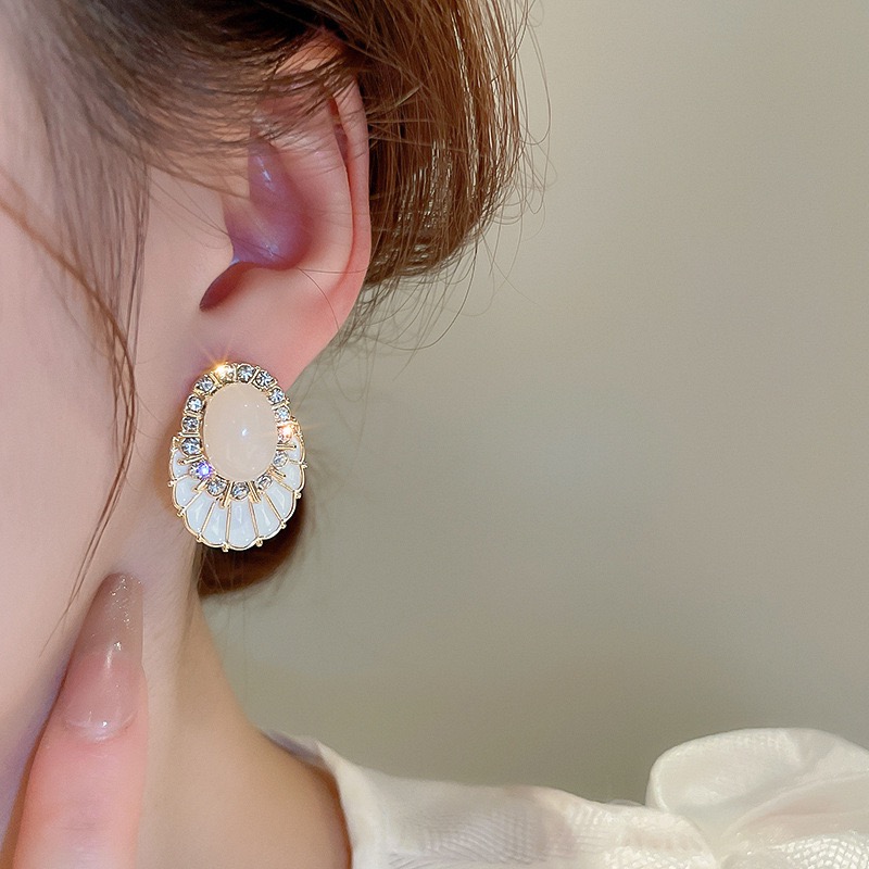 1 Paire Dame Ovale Émail Incruster Alliage Diamant Artificiel Boucles D'oreilles display picture 3