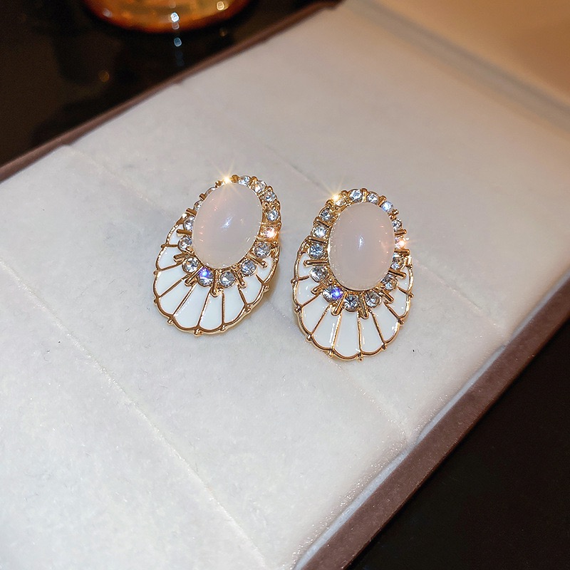 1 Pair Lady Oval Enamel Inlay Alloy Artificial Diamond Ear Studs display picture 2