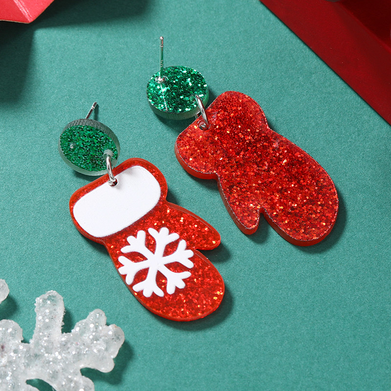 1 Pair Cute Christmas Tree Christmas Socks Snowflake Painted Arylic Drop Earrings display picture 20