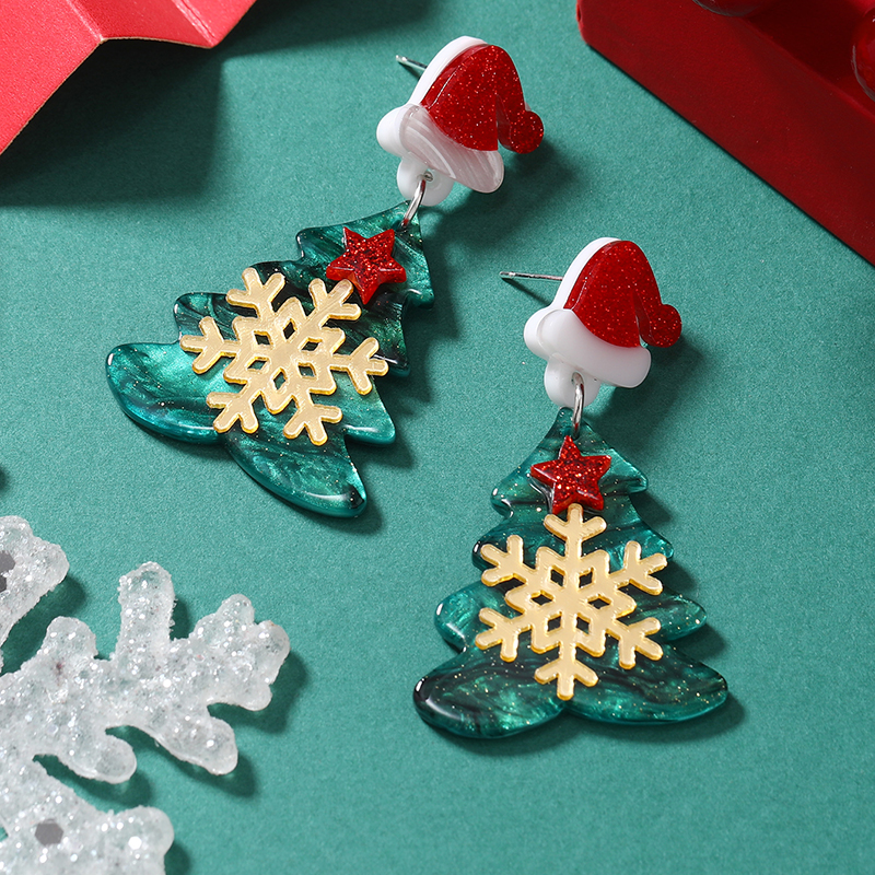 1 Pair Cute Christmas Tree Christmas Socks Snowflake Painted Arylic Drop Earrings display picture 15