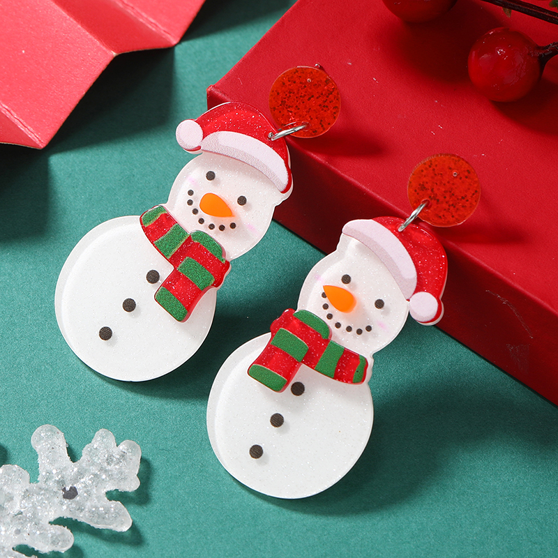 1 Pair Cute Christmas Tree Christmas Socks Snowflake Painted Arylic Drop Earrings display picture 7