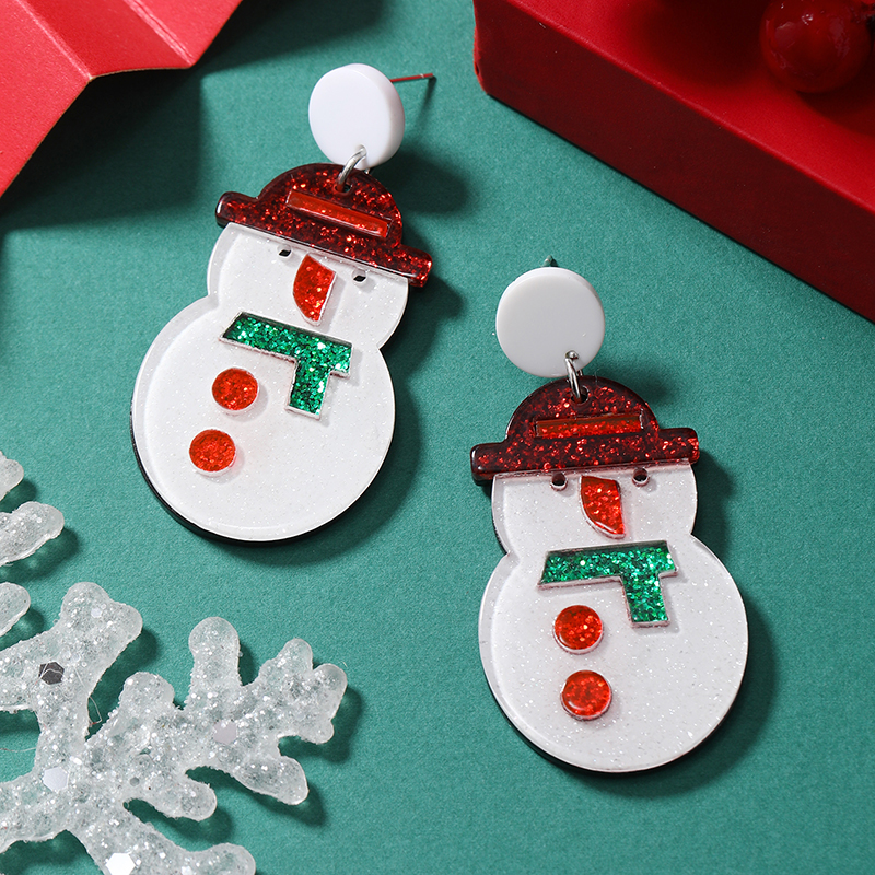 1 Pair Cute Christmas Tree Christmas Socks Snowflake Painted Arylic Drop Earrings display picture 5