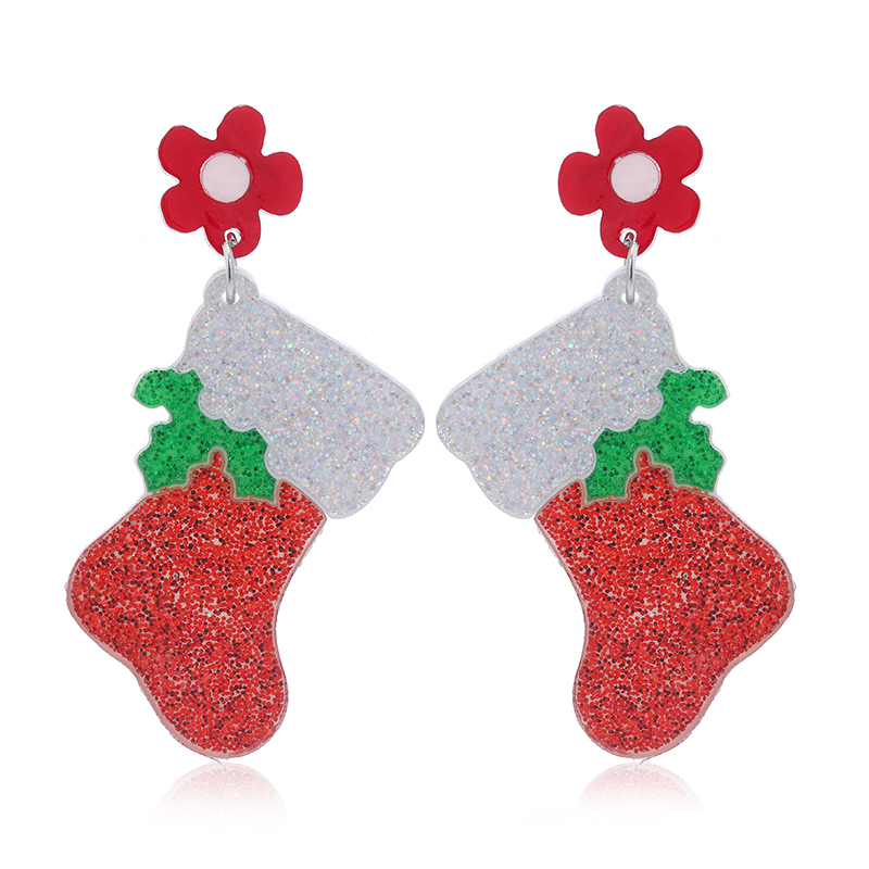 1 Pair Cute Christmas Tree Christmas Socks Snowflake Painted Arylic Drop Earrings display picture 12