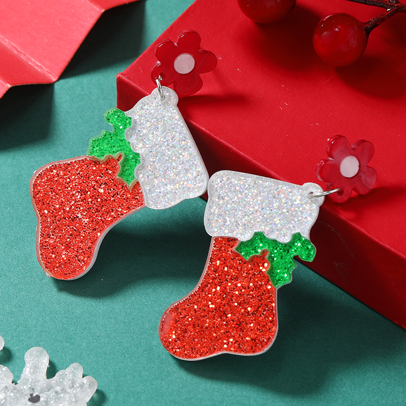 1 Pair Cute Christmas Tree Christmas Socks Snowflake Painted Arylic Drop Earrings display picture 13