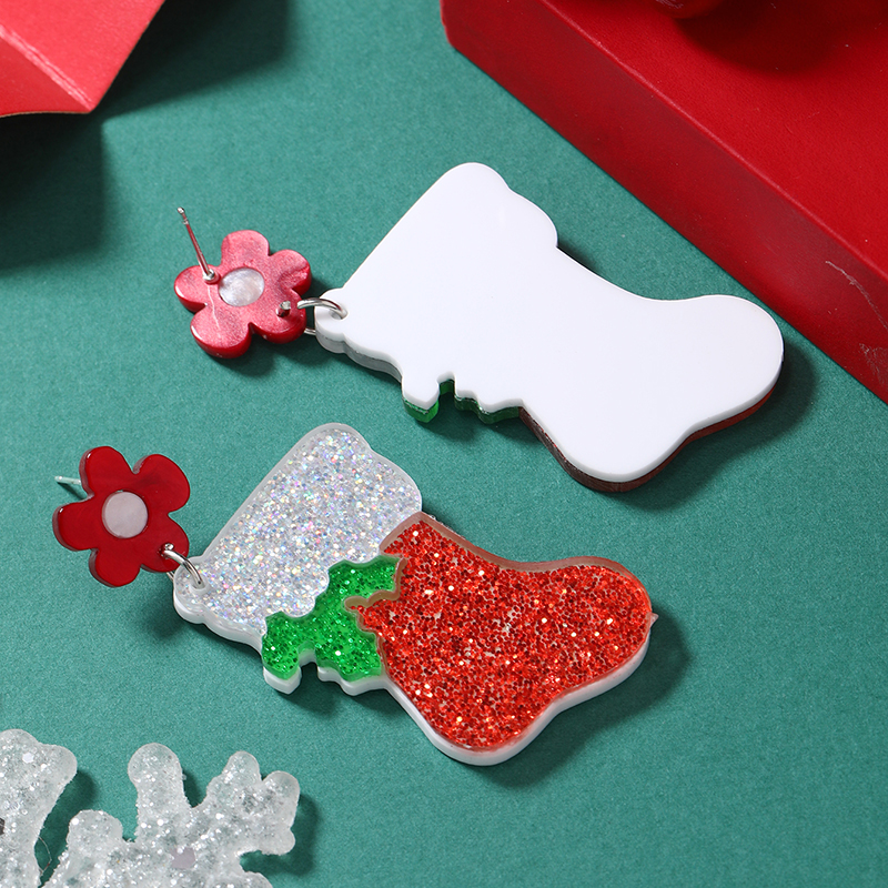 1 Pair Cute Christmas Tree Christmas Socks Snowflake Painted Arylic Drop Earrings display picture 14