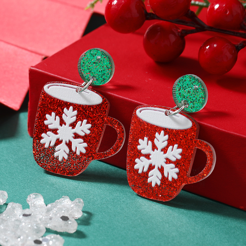 1 Pair Cute Christmas Tree Christmas Socks Snowflake Painted Arylic Drop Earrings display picture 25