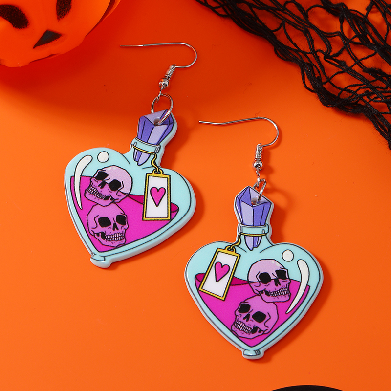 1 Pair Funny Heart Shape Skull Painted Arylic Drop Earrings display picture 10