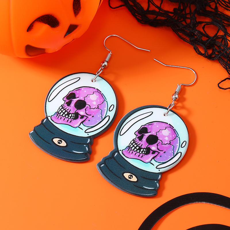 1 Pair Funny Heart Shape Skull Painted Arylic Drop Earrings display picture 18