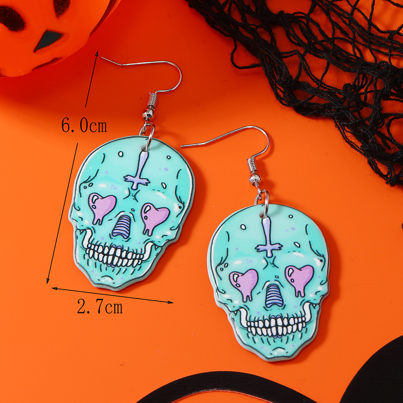 1 Pair Funny Heart Shape Skull Painted Arylic Drop Earrings display picture 2