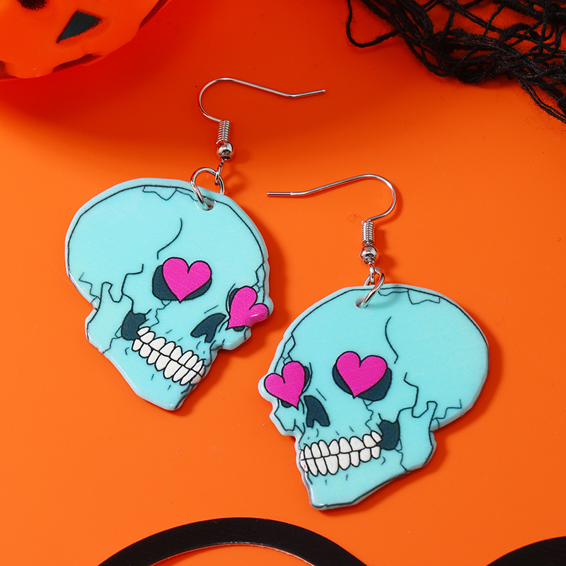 1 Pair Funny Heart Shape Skull Painted Arylic Drop Earrings display picture 5