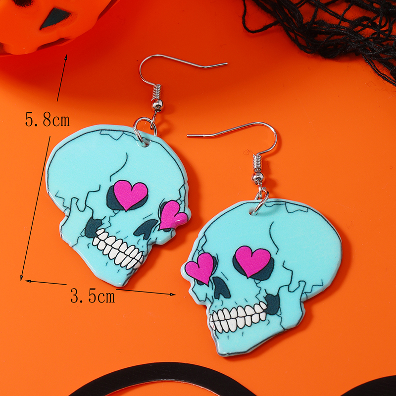 1 Pair Funny Heart Shape Skull Painted Arylic Drop Earrings display picture 6