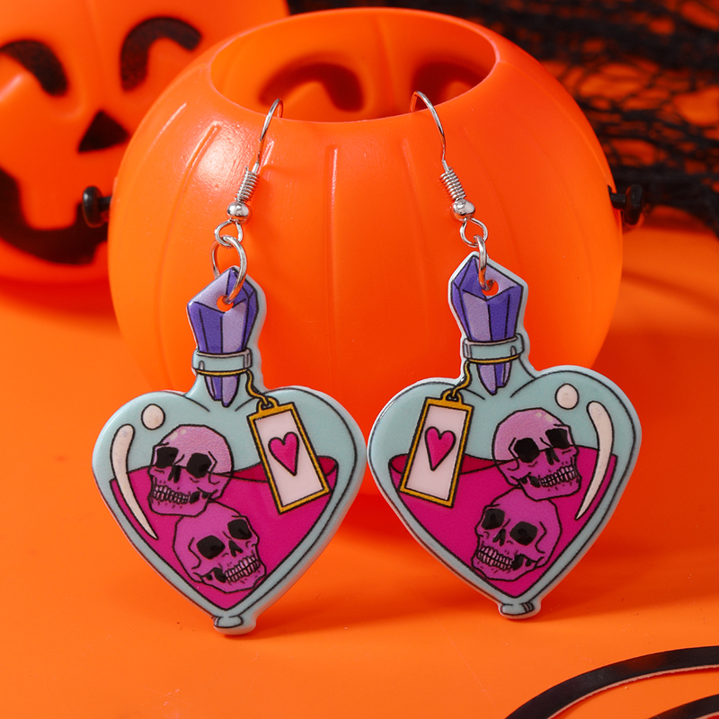 1 Pair Funny Heart Shape Skull Painted Arylic Drop Earrings display picture 9