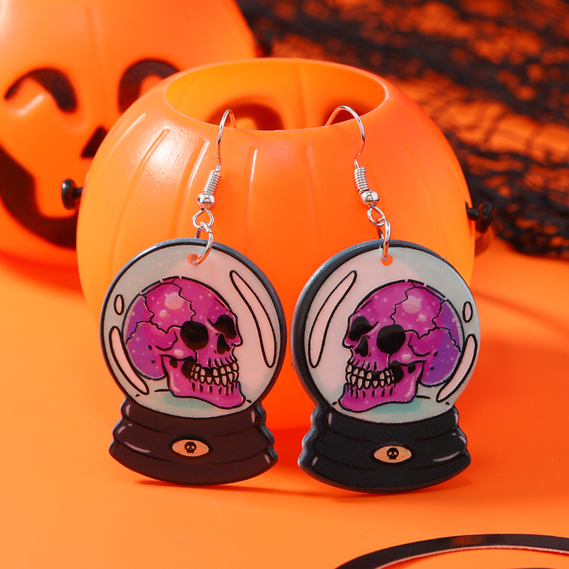 1 Pair Funny Heart Shape Skull Painted Arylic Drop Earrings display picture 17