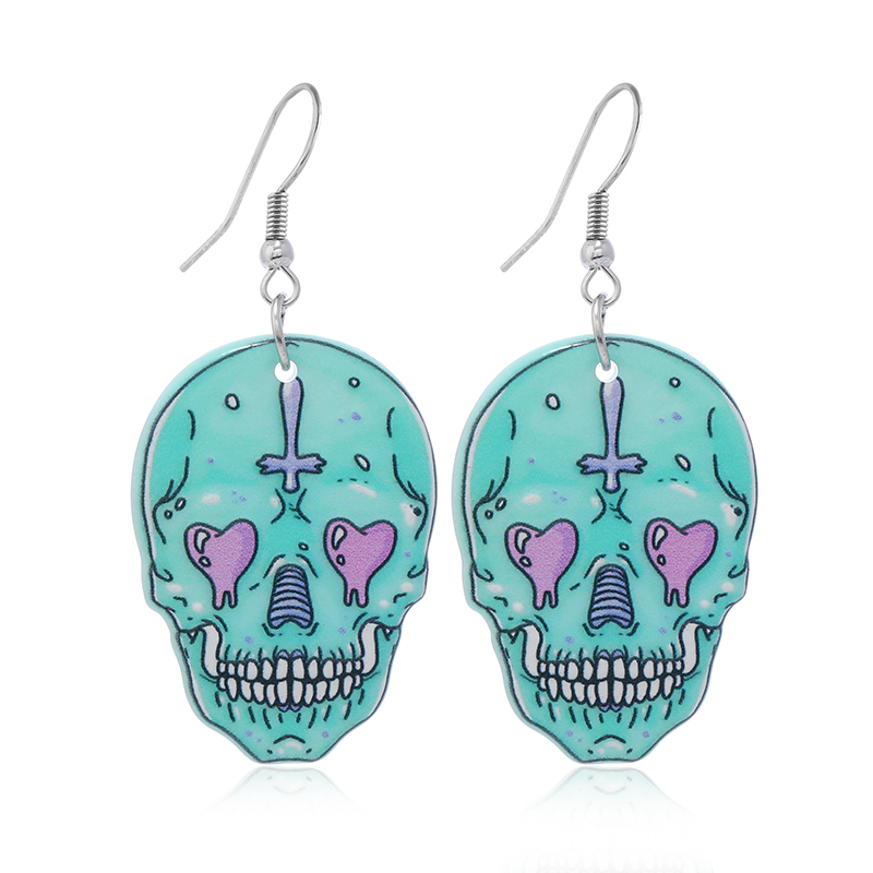 1 Pair Funny Heart Shape Skull Painted Arylic Drop Earrings display picture 3