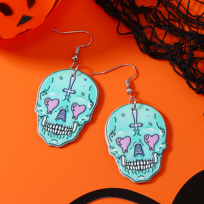 1 Pair Funny Heart Shape Skull Painted Arylic Drop Earrings display picture 4