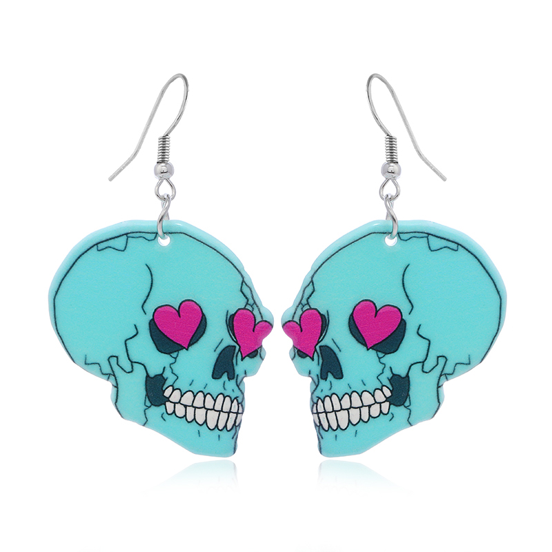 1 Pair Funny Heart Shape Skull Painted Arylic Drop Earrings display picture 7