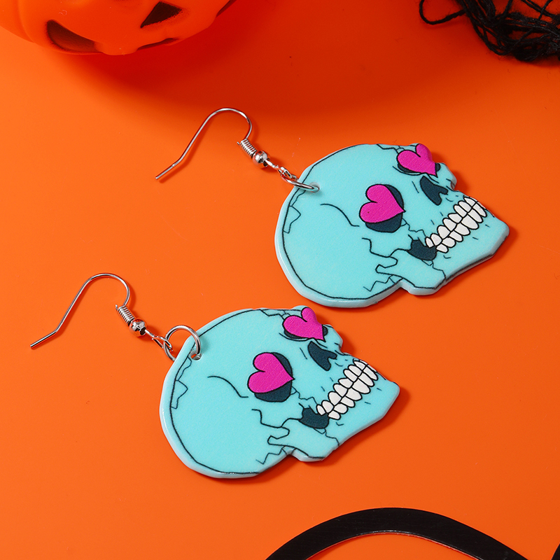 1 Pair Funny Heart Shape Skull Painted Arylic Drop Earrings display picture 8