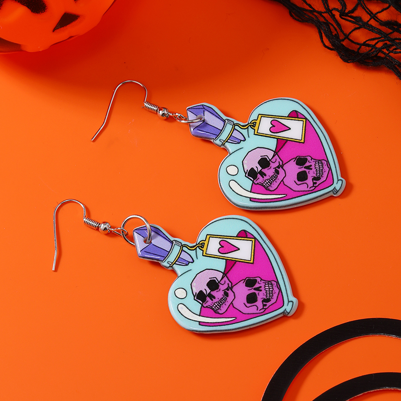 1 Pair Funny Heart Shape Skull Painted Arylic Drop Earrings display picture 11