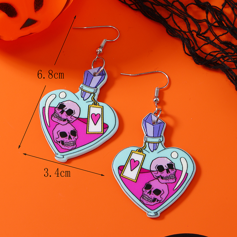 1 Pair Funny Heart Shape Skull Painted Arylic Drop Earrings display picture 12