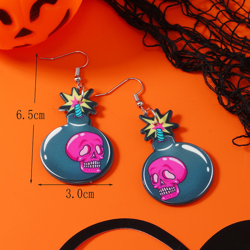 1 Pair Funny Heart Shape Skull Painted Arylic Drop Earrings display picture 16
