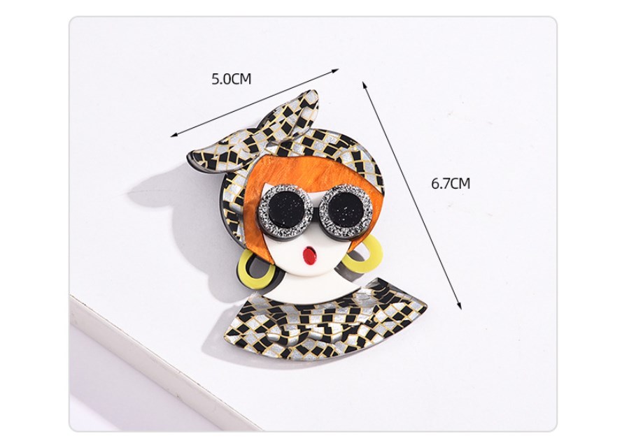Brooch Cute Fashion Wearing Headscarf Girl Acetate Acrylic Plate Pin Fashion New Corsage Women's Accessories display picture 5