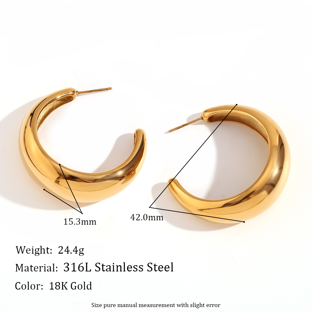 1 Paire Style Simple Style Classique Forme C Placage Acier Inoxydable Plaqué Or 18k Boucles D'oreilles display picture 2