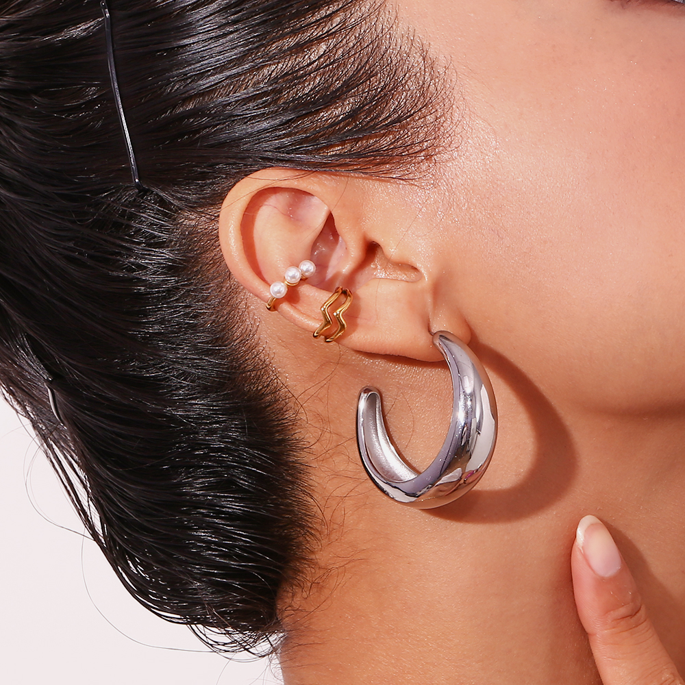 1 Pair Simple Style Classic Style C Shape Plating Stainless Steel 18k Gold Plated Ear Studs display picture 12
