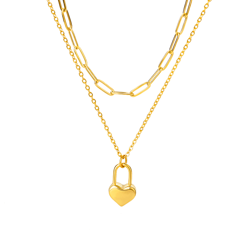 Simple Style Heart Shape Stainless Steel Chain 18k Gold Plated Double Layer Necklaces display picture 1