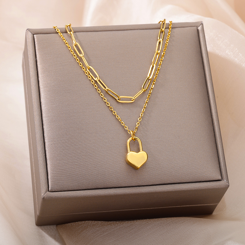 Simple Style Heart Shape Stainless Steel Chain 18k Gold Plated Double Layer Necklaces display picture 3