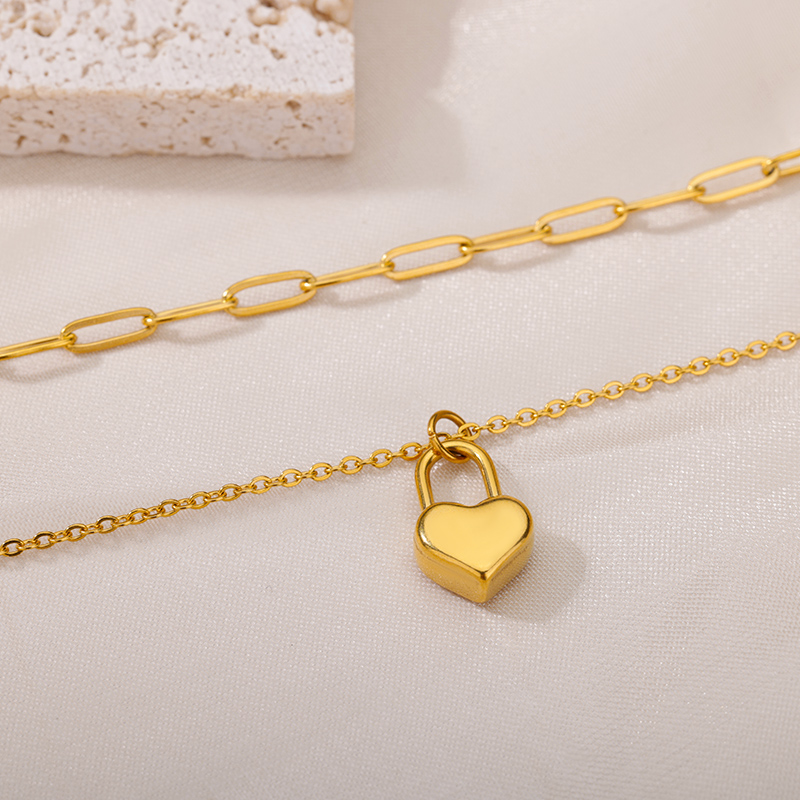 Einfacher Stil Herzform Rostfreier Stahl Kette 18 Karat Vergoldet Doppellagige Halsketten display picture 5