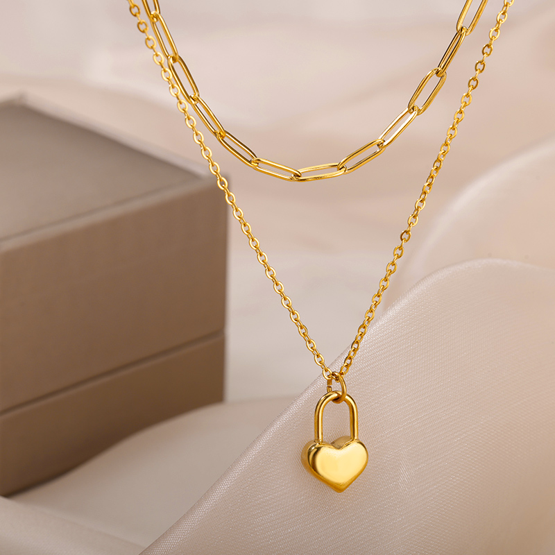 Einfacher Stil Herzform Rostfreier Stahl Kette 18 Karat Vergoldet Doppellagige Halsketten display picture 2