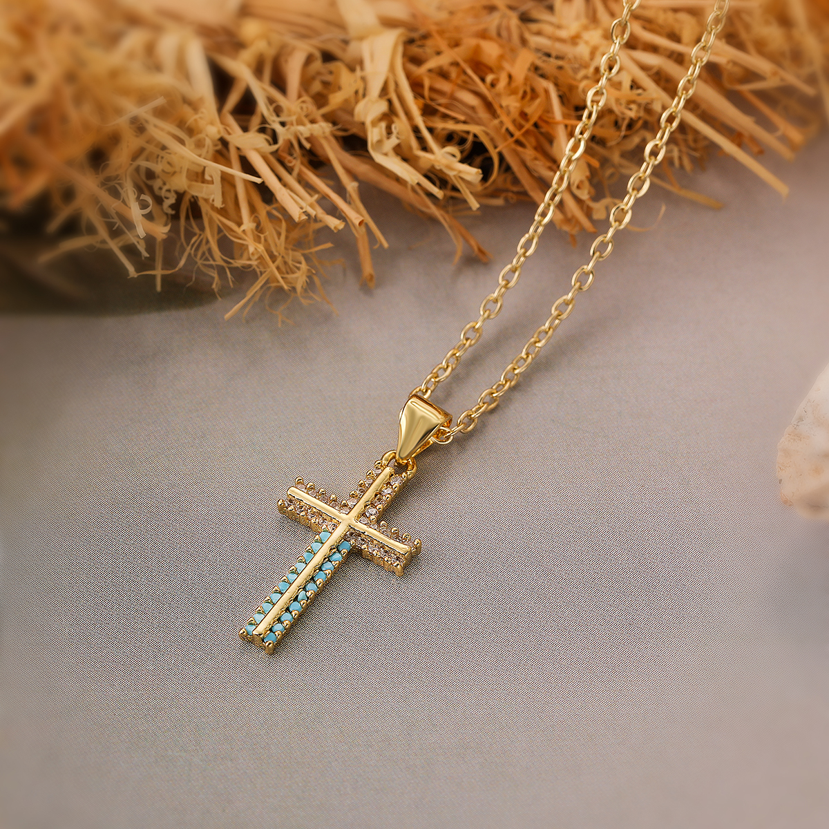 Basic Classic Style Cross Copper 18k Gold Plated Zircon Pendant Necklace In Bulk display picture 5