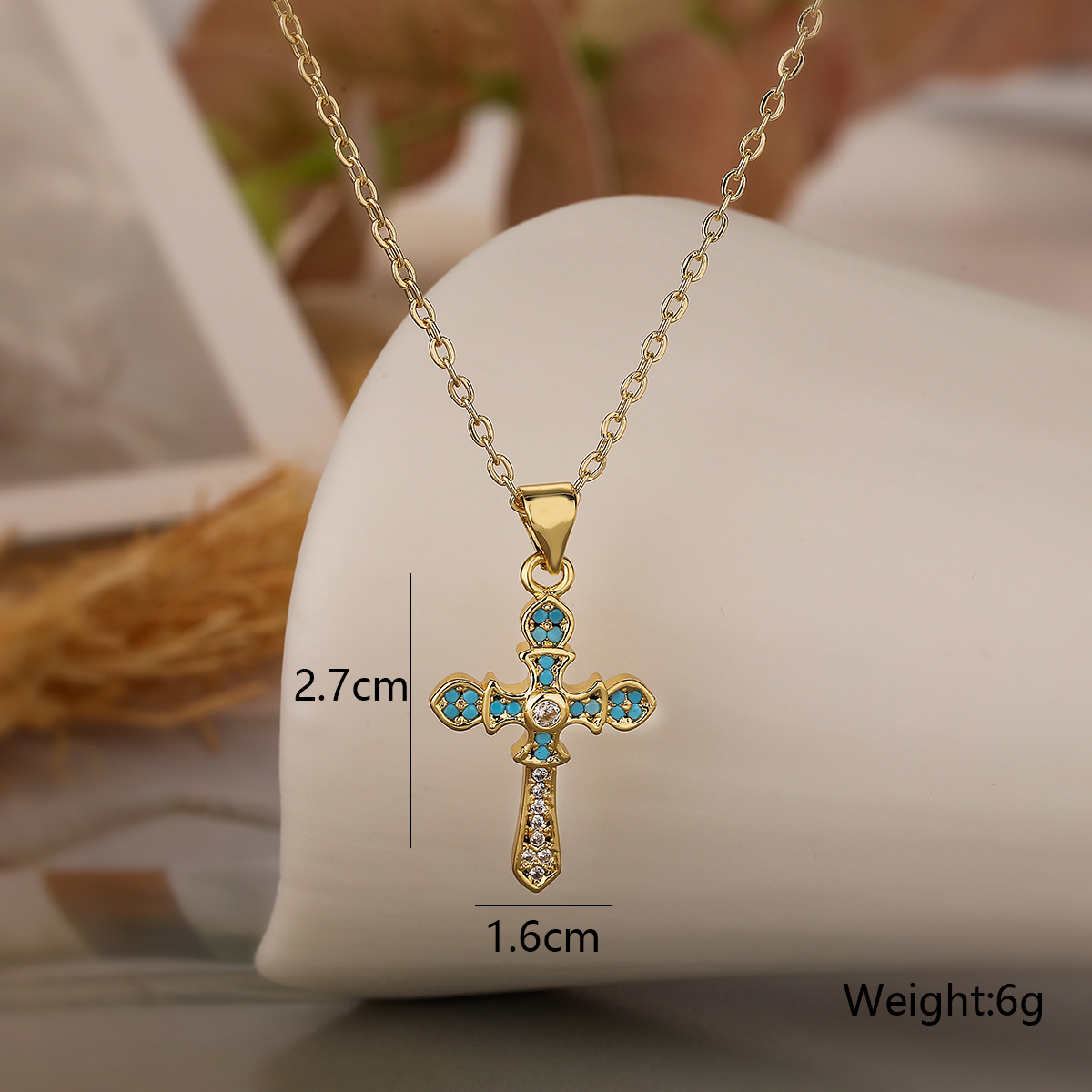 Basic Classic Style Cross Copper 18k Gold Plated Zircon Pendant Necklace In Bulk display picture 2