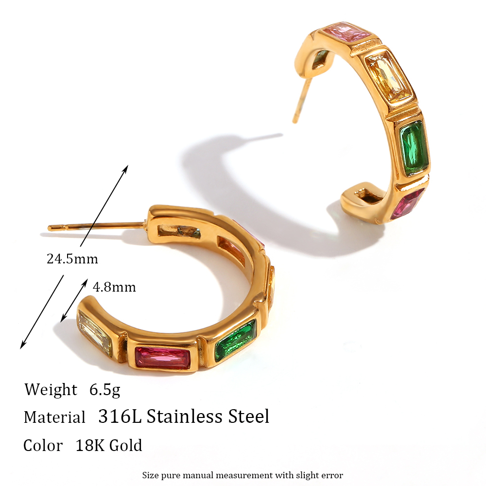 1 Pair Simple Style Solid Color Plating Inlay Stainless Steel Zircon 18k Gold Plated Hoop Earrings display picture 2