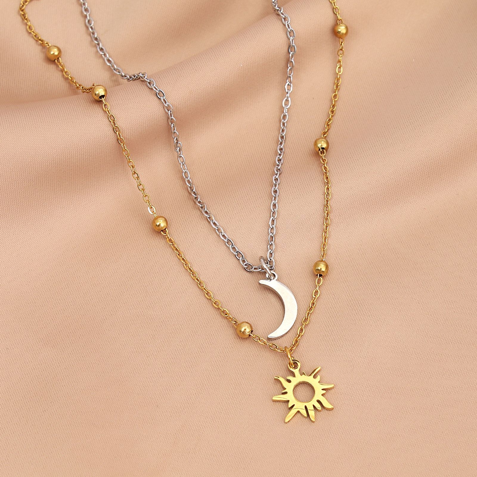 Simple Style Sun Moon Stainless Steel Double Layer Necklaces display picture 4