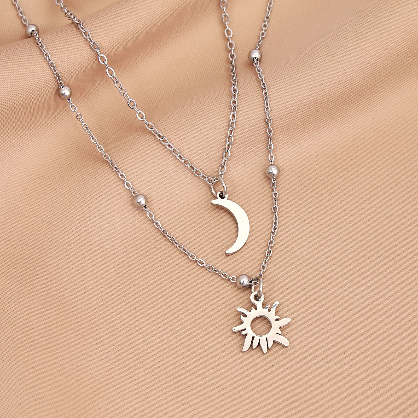 Simple Style Sun Moon Stainless Steel Double Layer Necklaces display picture 6