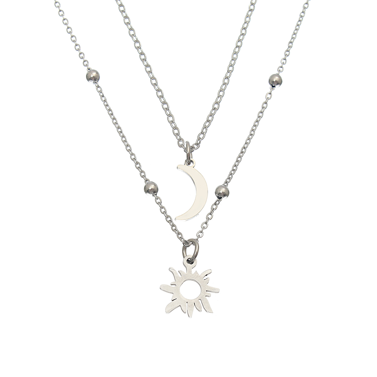 Simple Style Sun Moon Stainless Steel Double Layer Necklaces display picture 7