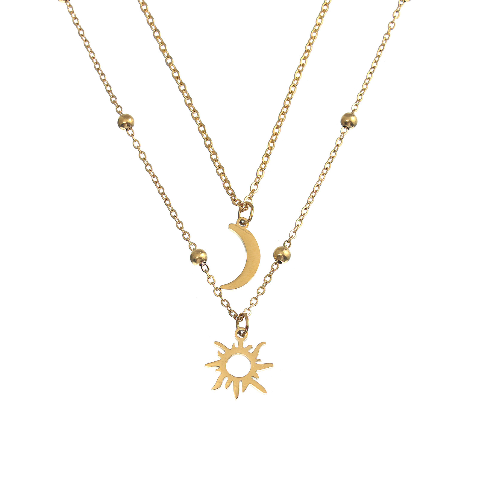 Simple Style Sun Moon Stainless Steel Double Layer Necklaces display picture 8